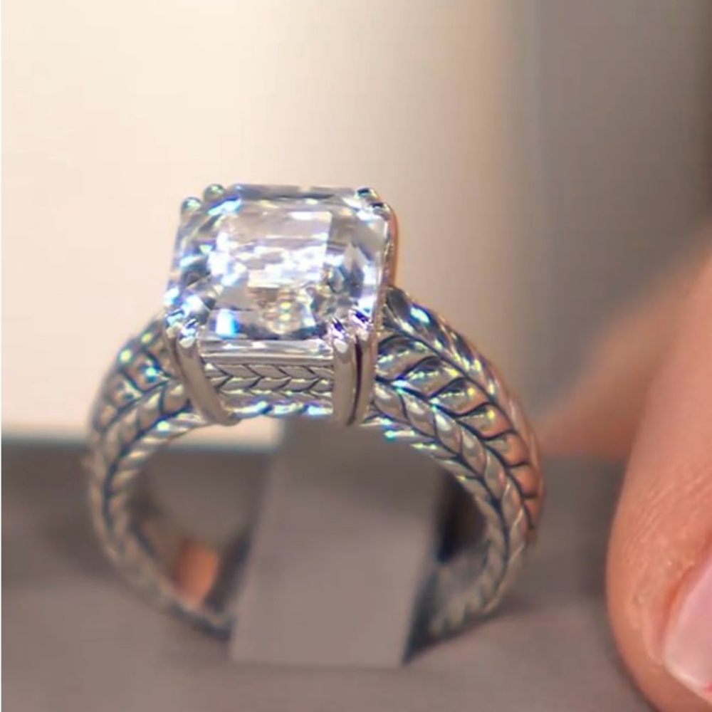 JAI Sterling Silver Asscher Cut White Topaz Ring, sz 5, and Earrings like New - Picture 4 of 12